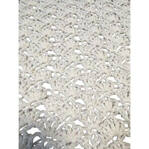 Crochet Lacy White Yarn Table Runner Tassel Fringe Boho Farmhouse Decor 60x23